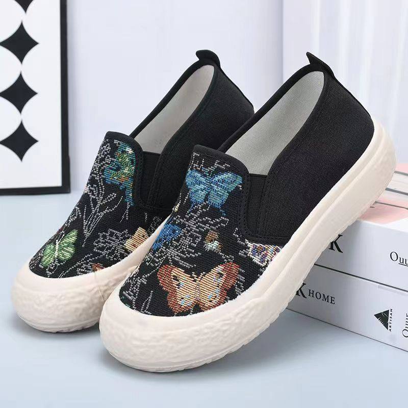 新中式女帆布鞋时尚百搭休闲厚底一脚蹬学生懒人鞋中国风单鞋,淘宝优惠券,粉丝福利购,淘宝优惠卷