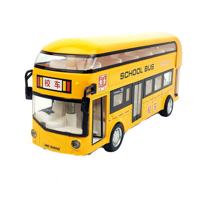 School bus alloy door opening voice toy model
