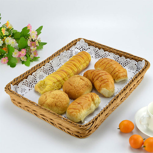 仿藤编面包水果糕点托盘长方形塑料仿柳编篮竹编筐带盖食品展示盘 - 图2