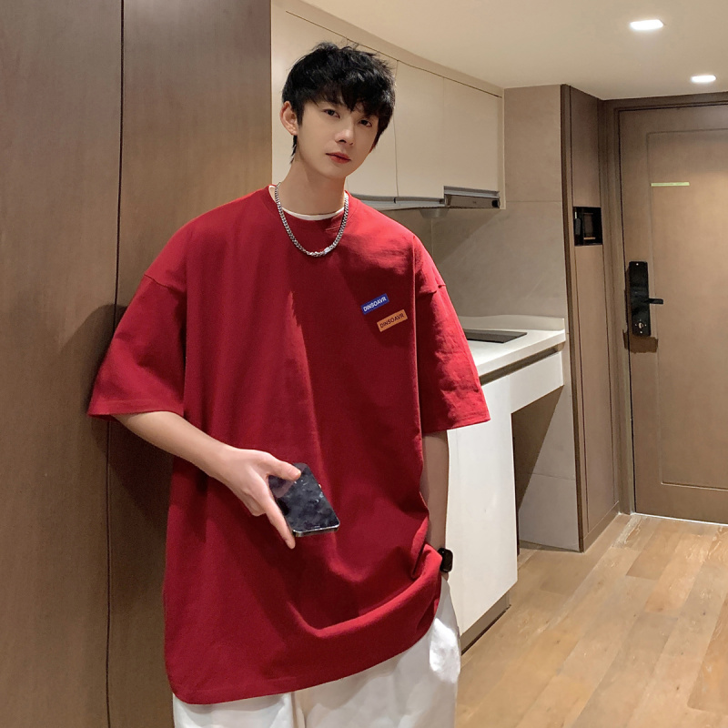 倔强工作室 美式男士短袖T恤白色半袖纯色休闲男装体恤打底衫夏季 - 图0