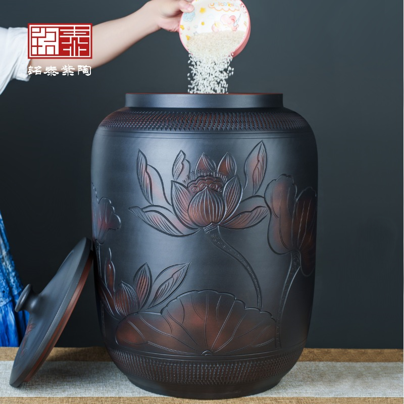 米缸陶瓷米桶防虫防潮家用老式储米箱网红高端五谷杂粮面桶50斤大 - 图0