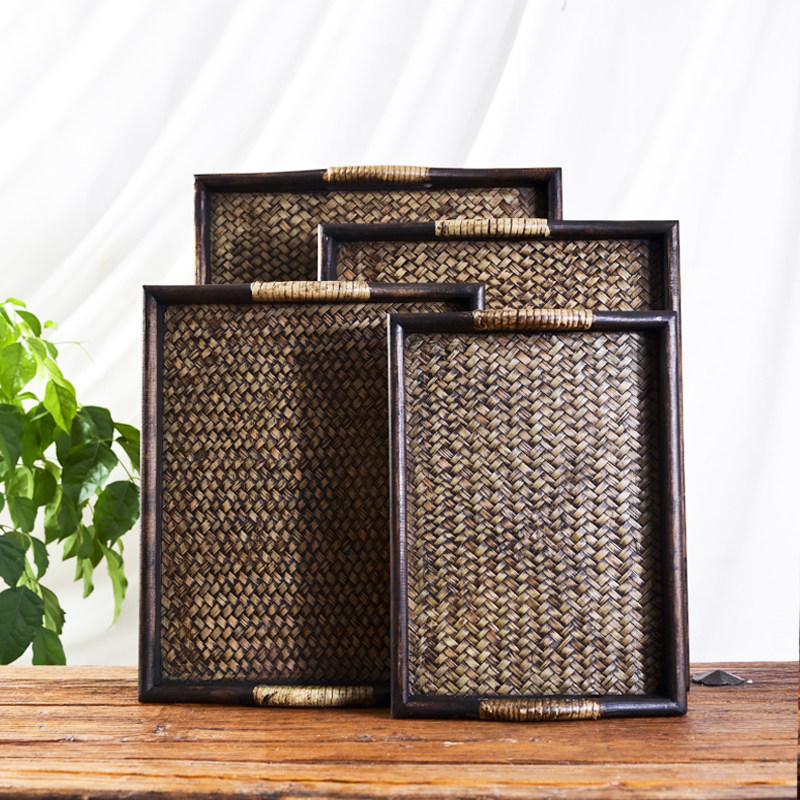 泰国进口实木托盘日式竹编茶盘复古托盘家用果盘长方形会所商托盘,淘宝优惠券,粉丝福利购,淘宝优惠卷