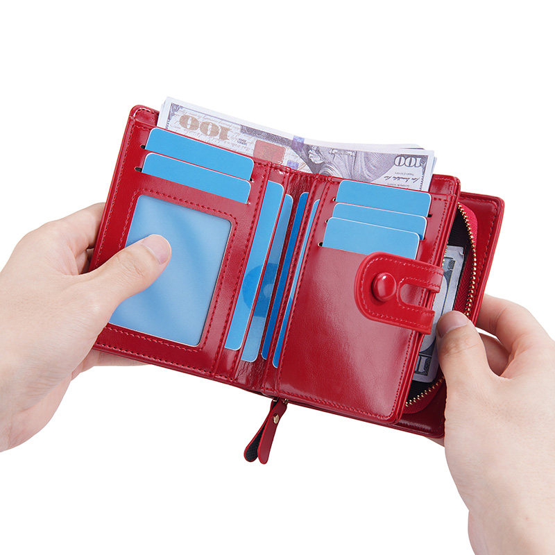 钱包女短款零钱包女是卡包一体多卡位时尚休闲油蜡皮双扣拉链皮夹,淘宝优惠券,粉丝福利购,淘宝优惠卷