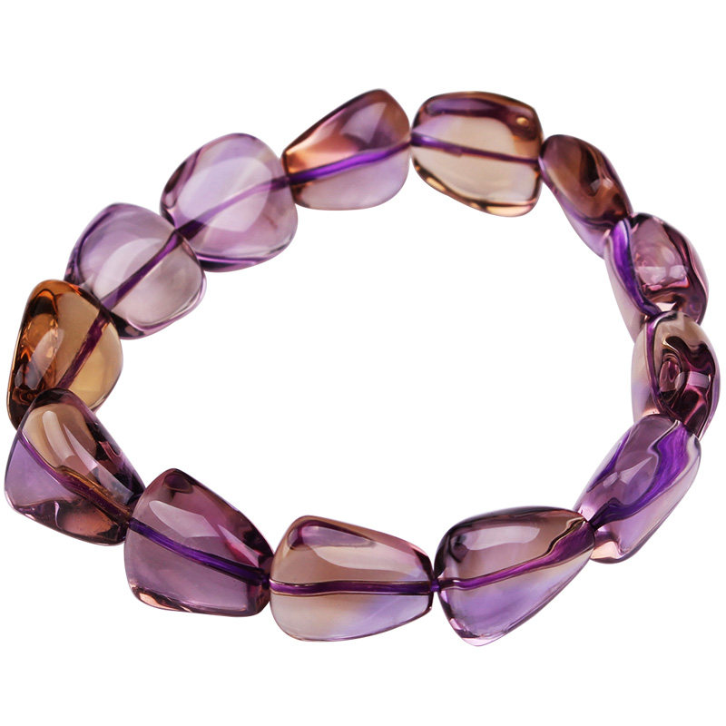 紫黄晶天然巴西鸳鸯双色黄水晶手链 雁唐手链