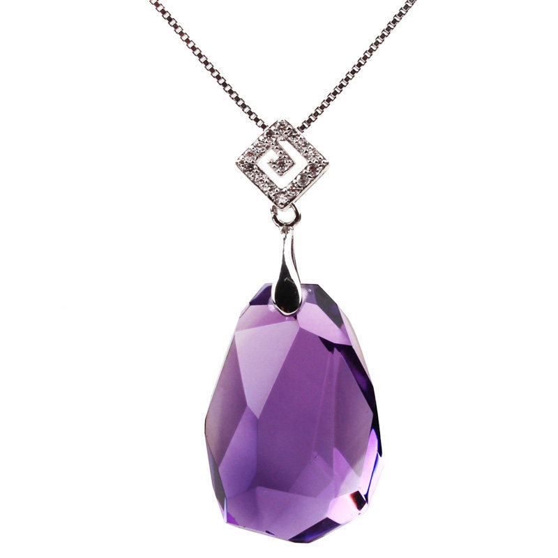 天然乌拉圭紫水晶紫晶刻面女锁骨链 雁唐项坠/吊坠