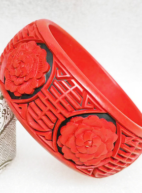 漆器民族风女雕漆朱砂手镯镯子