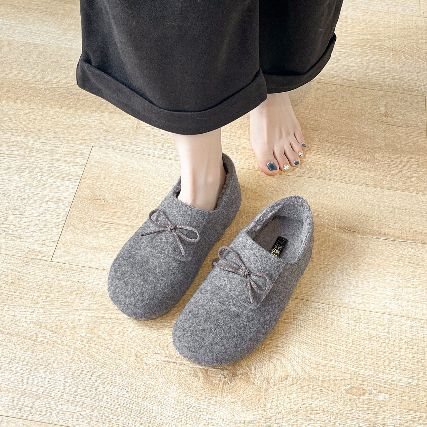法式毛毛鞋2025仙女风秋冬新款蝴蝶结平底加绒单鞋圆头软底棉鞋,淘宝优惠券,粉丝福利购,淘宝优惠卷