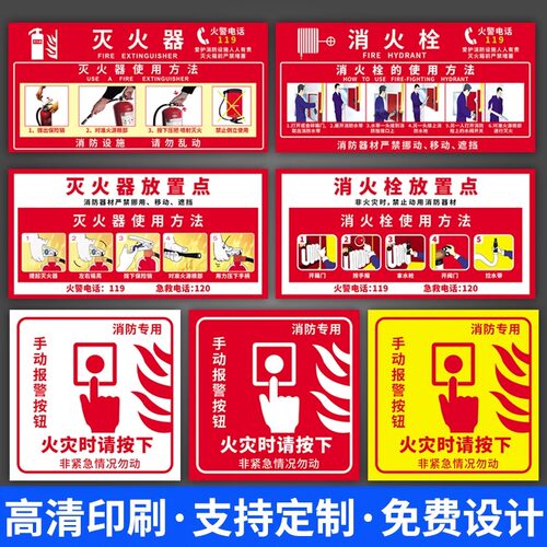 灭火器放置点贴纸消防标识标牌消火栓消防栓使用方法说明器材检查记录卡年检月检标签防火门安全指示标志定制 - 图0