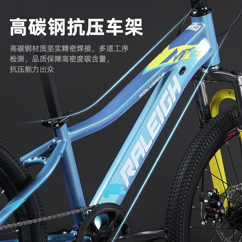 兰令（RALEIGH）山地车自行车高碳钢7速碟刹减震越野青少年单车 - 图0
