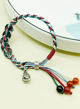 足银复古锦鲤盘缠红绳手链女轻奢高级感手环圣诞礼物民族风饰品