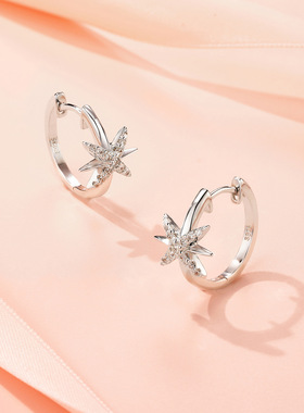 925纯银六芒星莫桑石群镶耳钉轻奢高级感耳环爆款耳饰品女