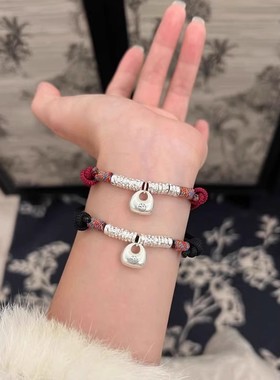 朱砂手串女款官方旗舰店正品足金小福牌手链男转运珠黄金情侣礼物