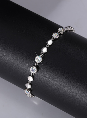 S925纯银波光点点莫桑石手链高级时尚精致莫桑钻手饰工厂