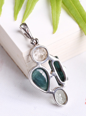 珠宝美国托帕石碧玺原矿镶嵌吊坠