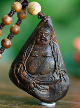 独家印尼沉香手工雕刻弥勒佛吊坠