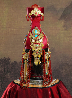 蒙古族重工女士红色帽子流苏内蒙古民族舞蹈演出摄影日常走秀婚礼