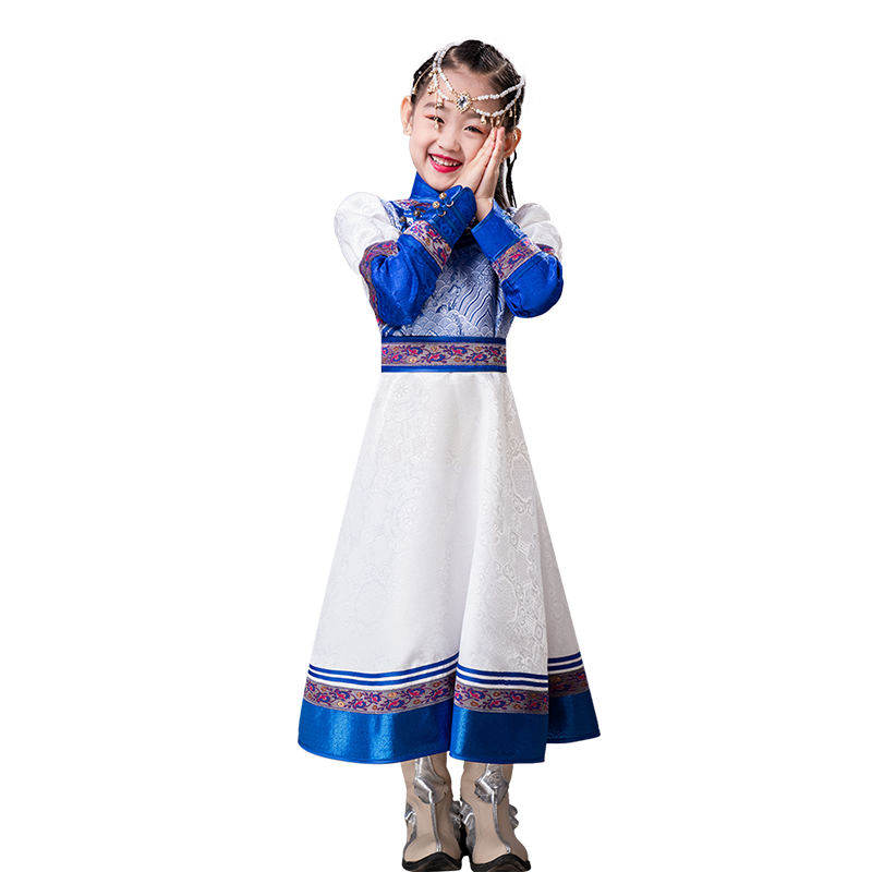 儿童女白色蒙古袍内蒙古少数民族礼服舞台装演出服连衣裙蓬蓬裙,淘宝优惠券,粉丝福利购,淘宝优惠卷