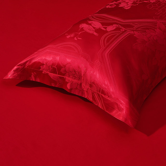Fu'anna Wedding Four-Piece Set Wedding Red Cotton Bedding Festive Bedding Sheets Wedding Jacquard Newly Wedding Quilt