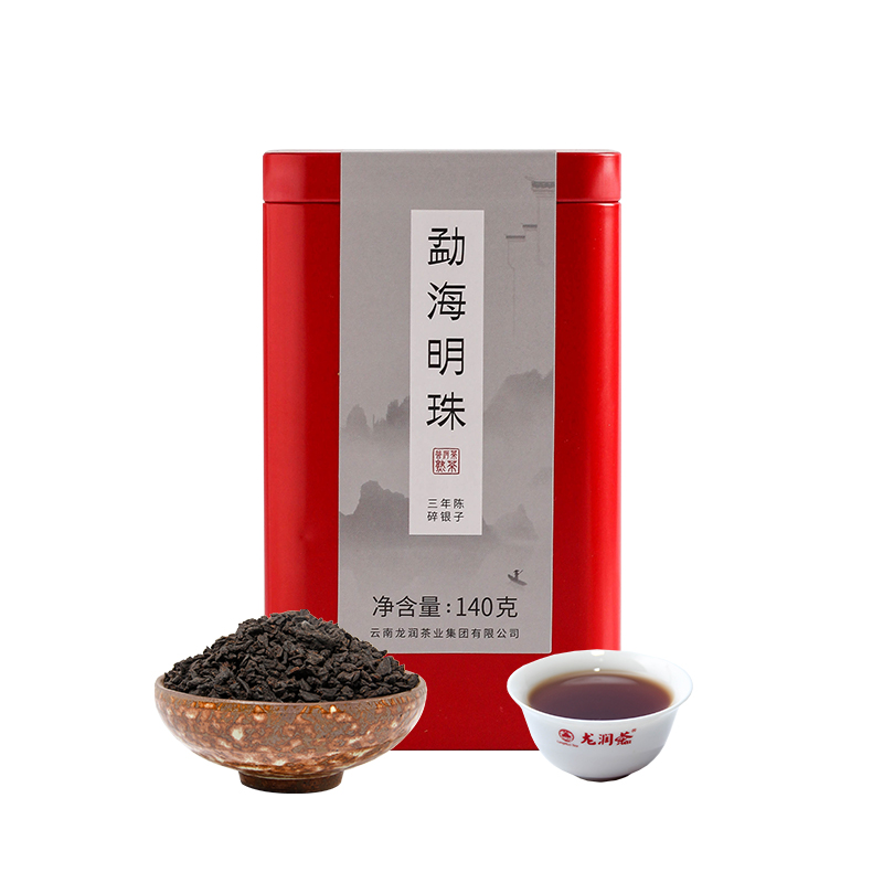 龙润茶 云南普洱熟茶糯香碎银子罐装老茶头陈糯双香140g勐海明珠