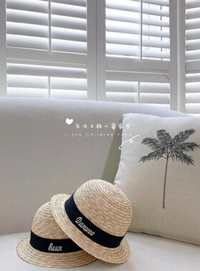 韩国天然麦秸杆可绣名字儿童草帽