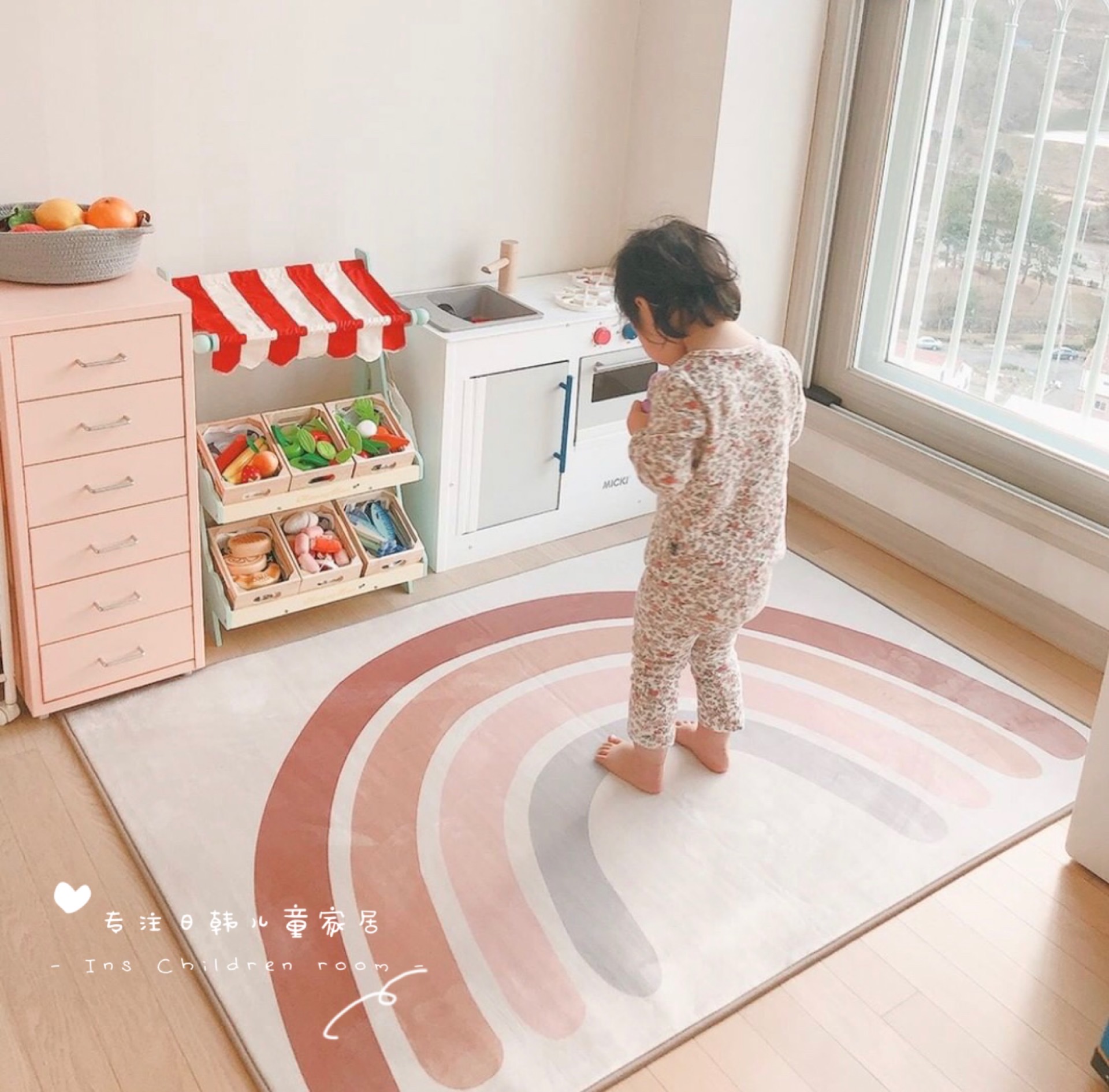 正品INS风韩国宝宝爬行垫儿童玩具地毯法兰绒彩虹地垫游戏垫 - 图1