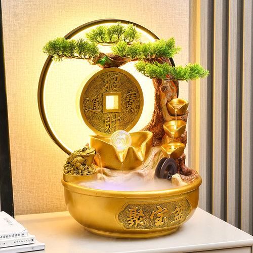 聚宝盆招财流水摆件循环水喷泉景观客厅办公室风水轮乔迁开业礼物 - 图1
