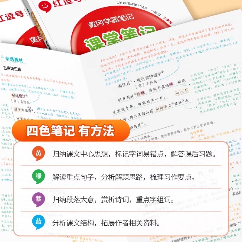 红逗号课堂笔记划重点黄冈学霸笔记一二三四五六年级上册语文数学英语人教版小学同步课本讲解教材全解读预习复习黄岗随堂笔记