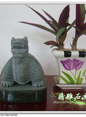 石头龙龟摆件招财镇宅天然青石刻龙头龟神兽石雕乌龟赑屃霸下摆件