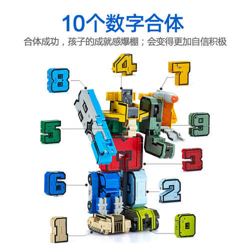 正版数字变形益智儿童男孩金刚机器人汽车字母积木男童3-6岁玩具 - 图2