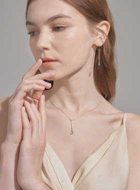 小众瑞士水滴托帕石镀金长银