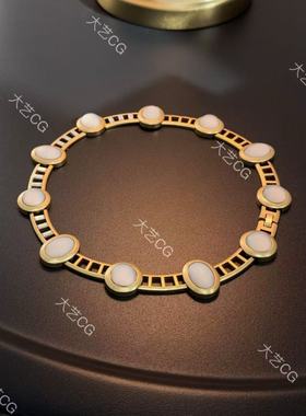 复古风金色choker宽扁白色磨砂气质小众项链