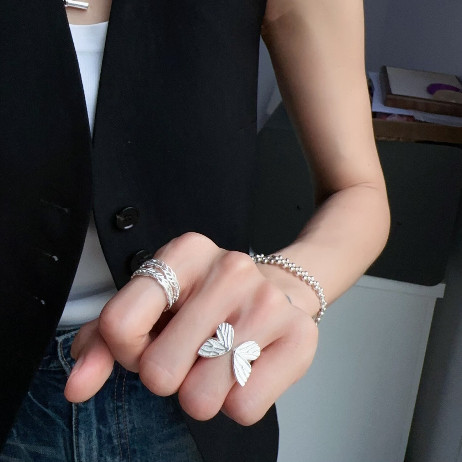 Sterling silver ring opening adjustable niche ring 925 sterling silver elegant silver jewelry white silver