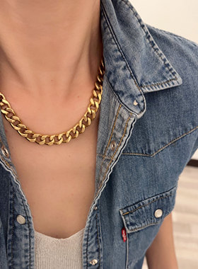 夸张项链金色古巴链链条项链复古简约中性冷淡风女饰品
