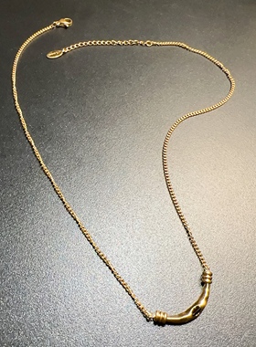 金色复古细项链黑色锆石吊坠简约vintage颈链