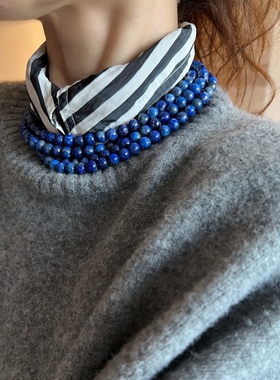 青金石项链花珠子毛衣链长项链蓝色多种搭配法长短珠串国风复古