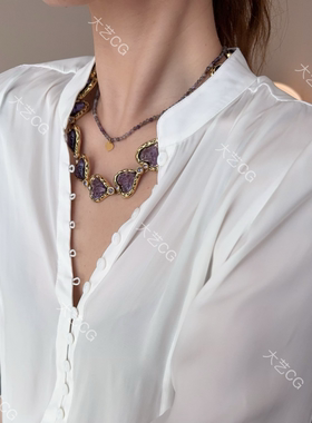 紫色桃心项链复古小众气质颈链