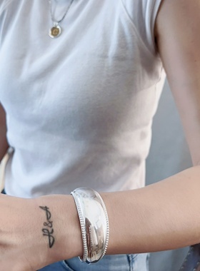 纯银手镯亮开口复古镯925纯银vintage饰品宫廷简约腕饰