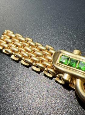 中古风手镯金属素金色手环宽扁重工vintage手链