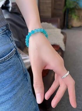 蓝色串珠手链天河石湖蓝色小众手串百搭珠珠手环