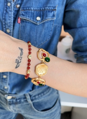 红玉髓手链串珠新年圣诞礼物珠珠手镯红色饰品