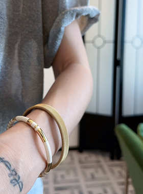 双色陶瓷手镯复古简约手环小众高级感百搭白金拼色饰品手圈