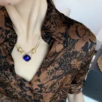 中古风链条项链vintage蓝金双色复古饰品百搭小众高级感吊坠