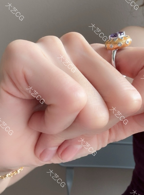 纯银紫水晶戒指多色彩宝925银指环开口可调节RIAgc 0511