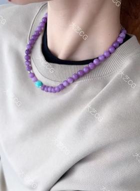 小众紫色珠串紫罗兰雪花串珠新中式项链choker撞色国风短颈链
