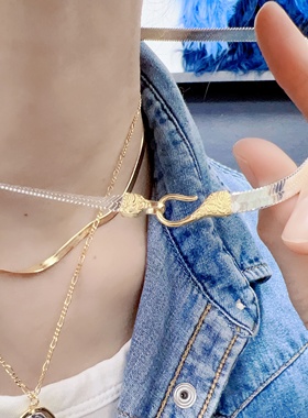 925纯银扁蛇骨链复古人头金币链条项链颈链