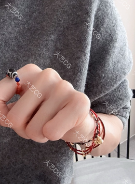 新年红色戒指小指环天然石珠珠指圈弹力指环RIGlc 0488