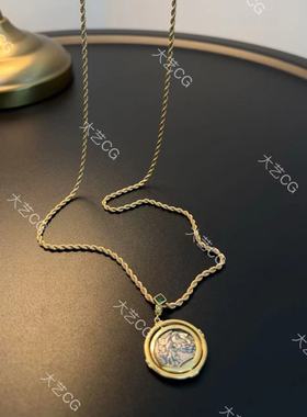 纯银复古吊坠古币夸张大双面925纯银坠子中古长项链