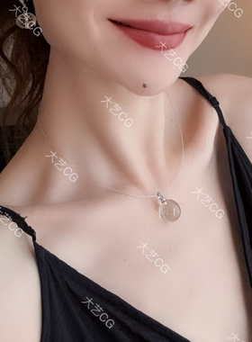 纯银白水晶项链吊坠可拆卸925纯银颈圈choker