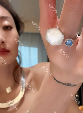 纯银戒指白水晶托帕石指环开口可调节戒指RIAgc 0504