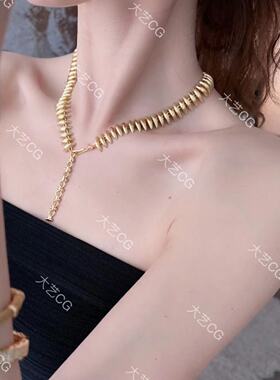复古金色高级感项链宽扁蛇骨链多种戴法小众颈链气质时尚配饰